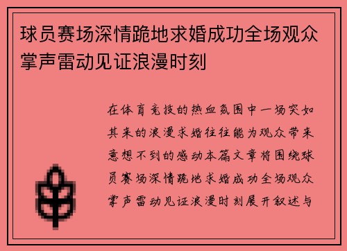 球员赛场深情跪地求婚成功全场观众掌声雷动见证浪漫时刻