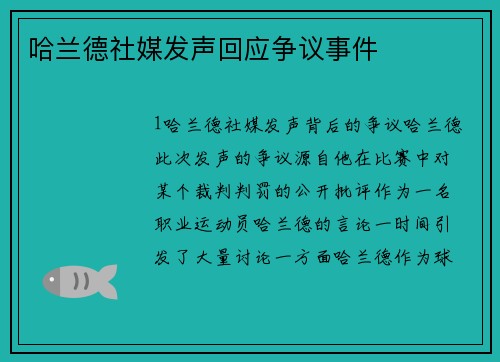 哈兰德社媒发声回应争议事件