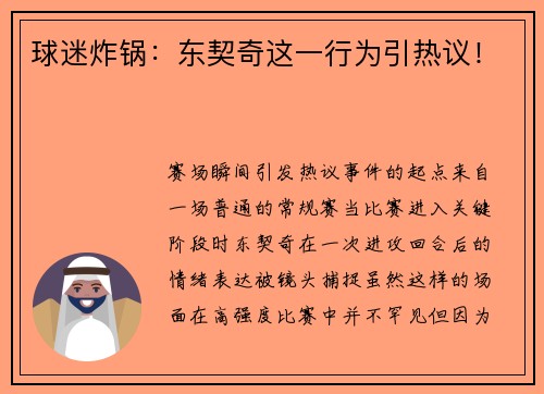 球迷炸锅：东契奇这一行为引热议！